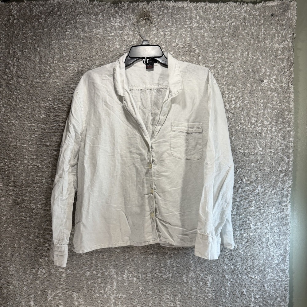 J.Crew L Womens Off White Linen Cotton Pajama Long Sleeve Top Only L